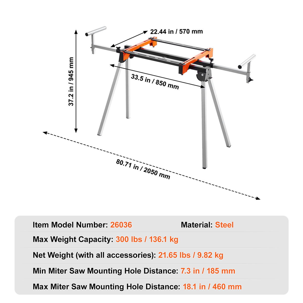 Portable Folding Miter Saw Stand – 300 lb Capacity with Extendable Support Arms