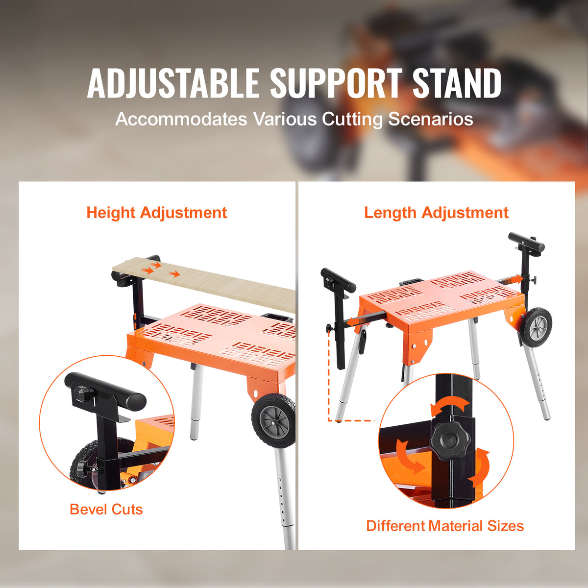 Portable Adjustable Miter Saw Stand with Wheels – 330 lb Heavy Duty Folding Work Table