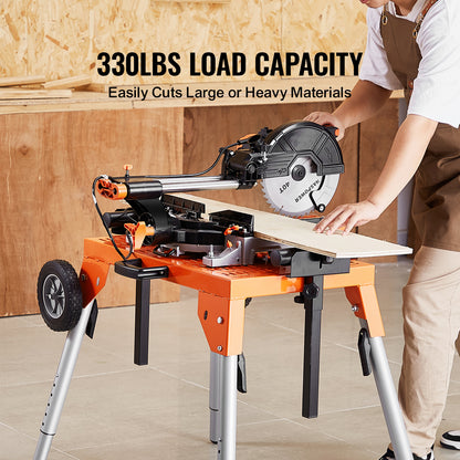 Portable Adjustable Miter Saw Stand with Wheels – 330 lb Heavy Duty Folding Work Table
