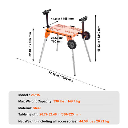Portable Adjustable Miter Saw Stand with Wheels – 330 lb Heavy Duty Folding Work Table