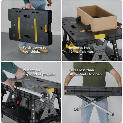 Portable Folding Workbench with 2 Clamps – Heavy Duty Work Table