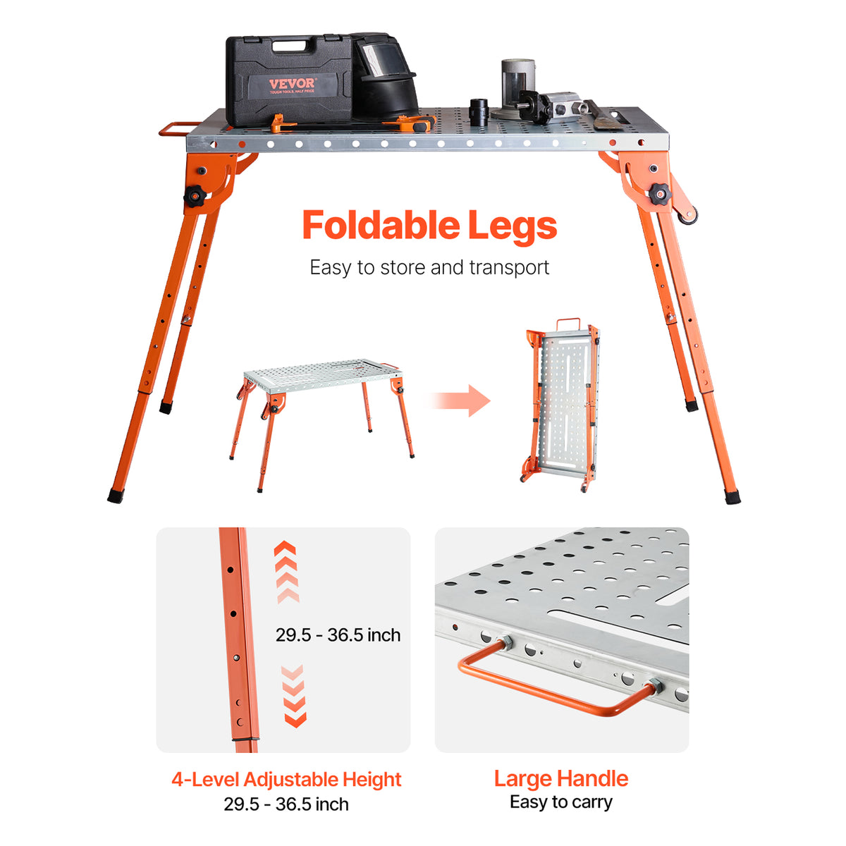 Heavy-Duty Portable Welding Table – 21" x 44" Foldable Workbench, 500 lb Capacity, Adjustable Height