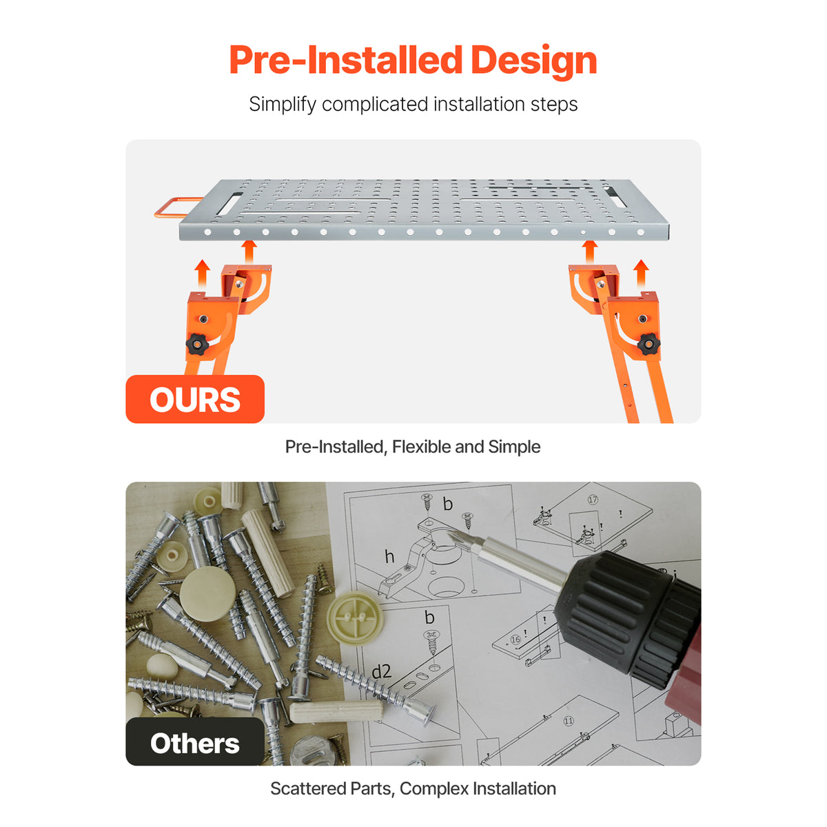 Heavy-Duty Portable Welding Table – 21" x 44" Foldable Workbench, 500 lb Capacity, Adjustable Height